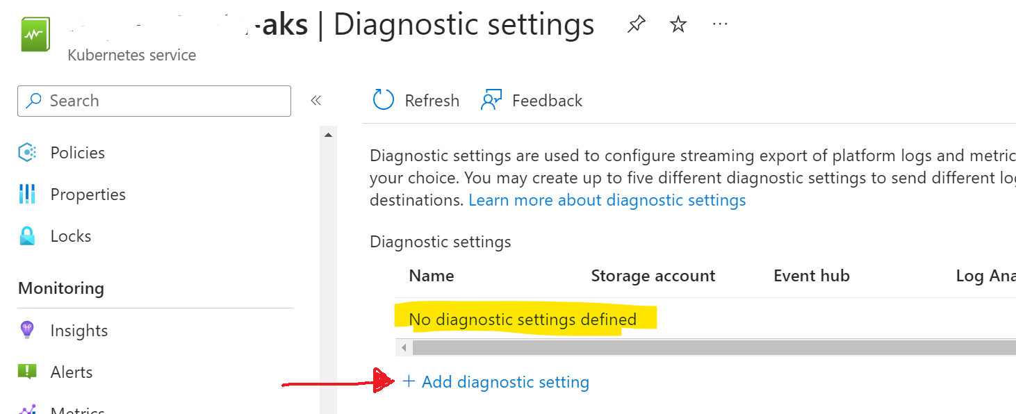 Add new Diagnostic Settings