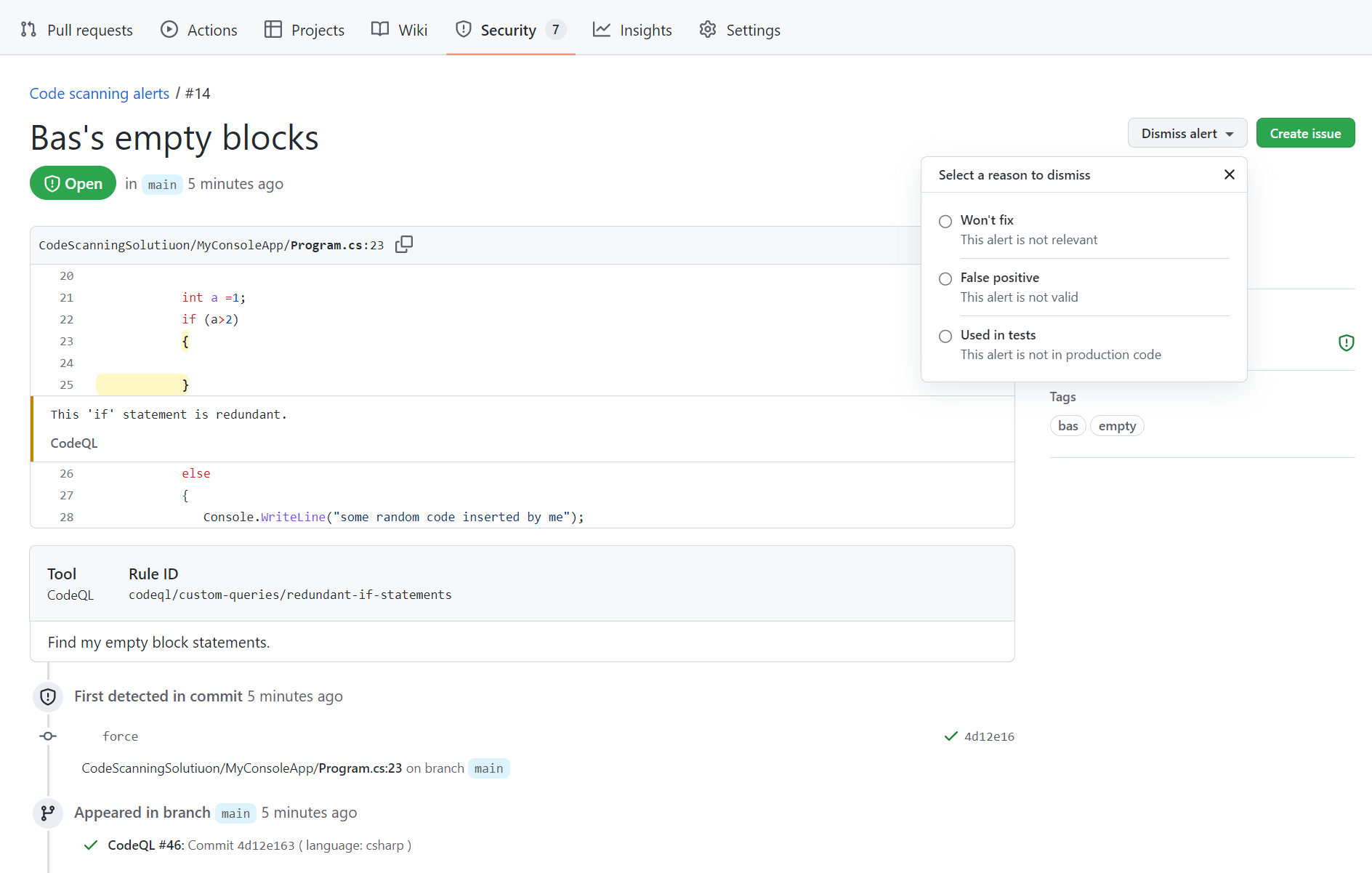 CodeQL Security risk zooming in