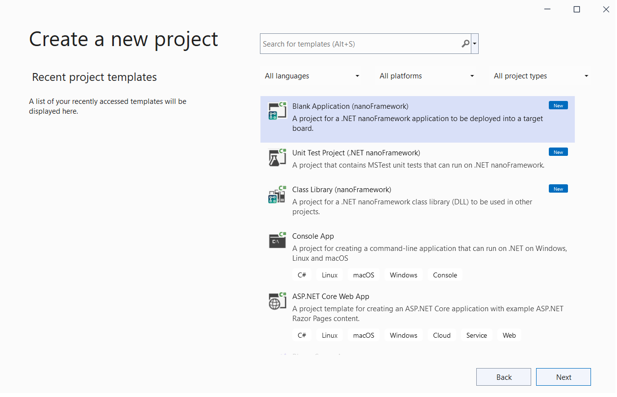 NanoFramework project types
